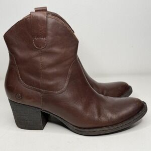 Born Boots Womens Size 8.5 Brown Leather Western Ankle Block Heel Zip D35306
